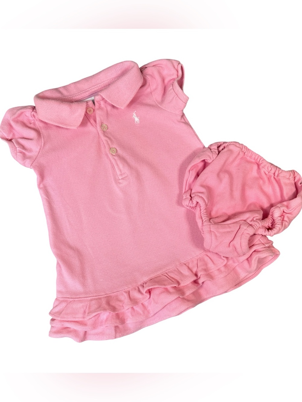 Ralph Lauren 6m Baby Pink Pique Polo Dress & Bloomers Set | Preppy | Balletcore